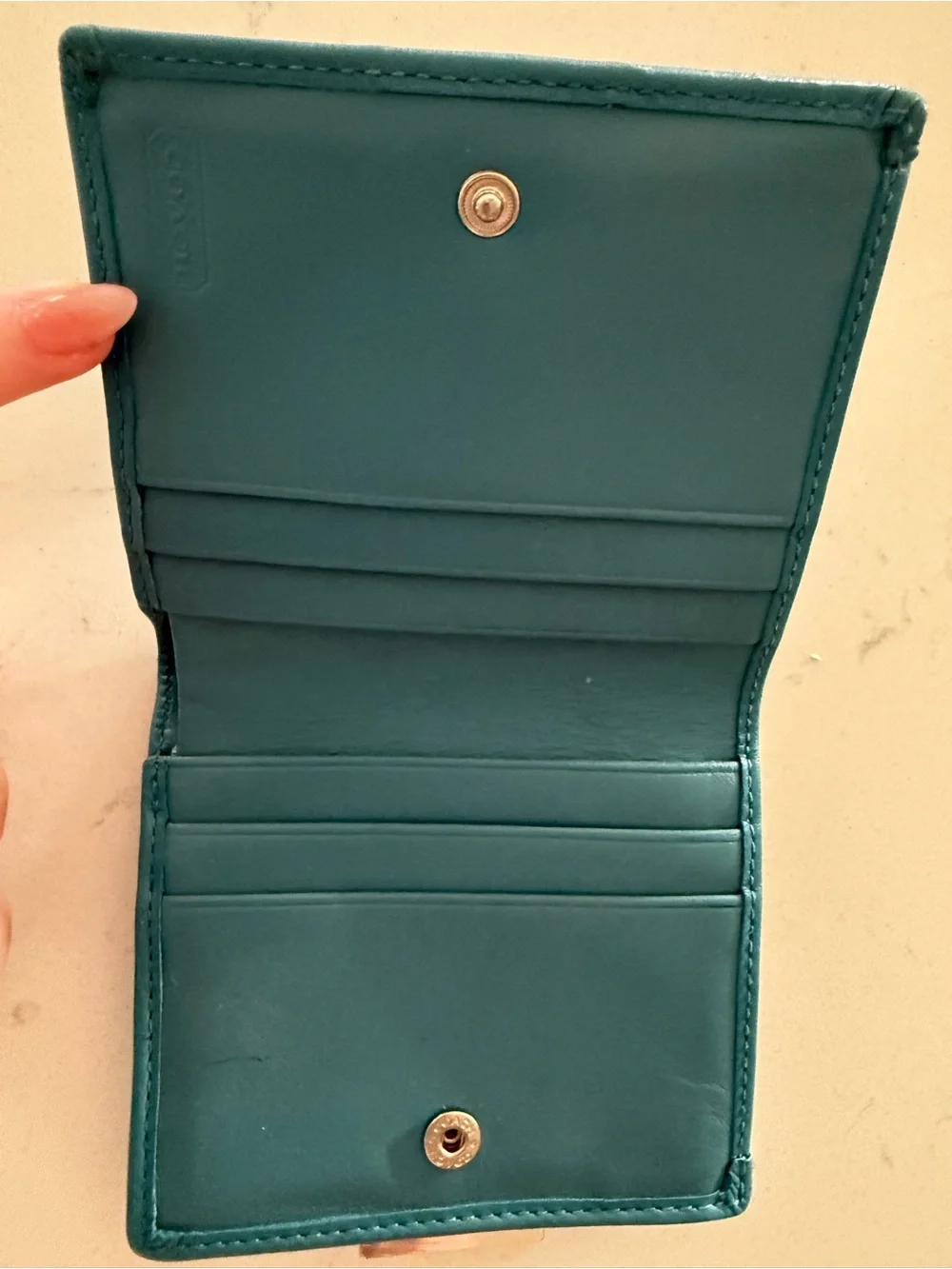 Vintage Coach Teal Green Leather Compact Wallet